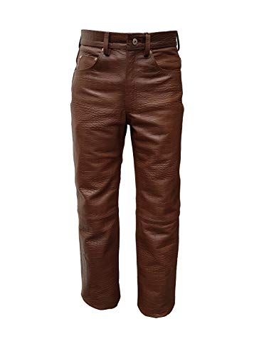 Mens Real Brown Alligator/Crocodile Print Leather 501 Style Jeans Pants Trouser Bikers Club2