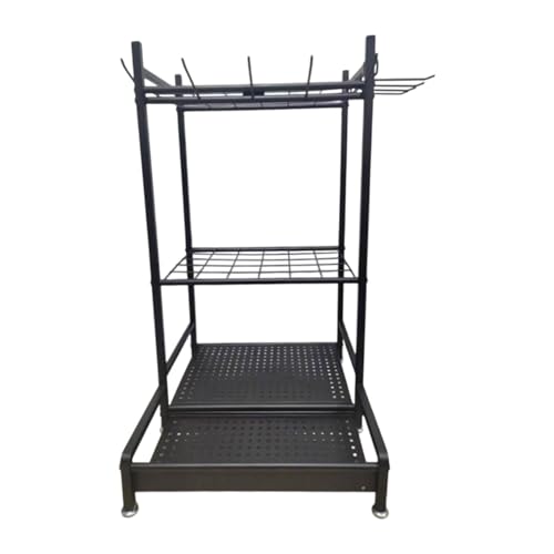 Generic ガーデン収納ラック カーボン鋼構造 多機能収納設計 工具オーガナイザー 長柄ツール対応 フック付き 棚型設計 屋内外適用 ガレージ 庭園 物置に適用, 車輪なし