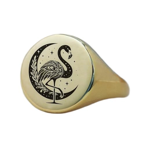 Bague flamant rose ronde en argent sterling 925 plaqué or avec finitions fait main style vintage