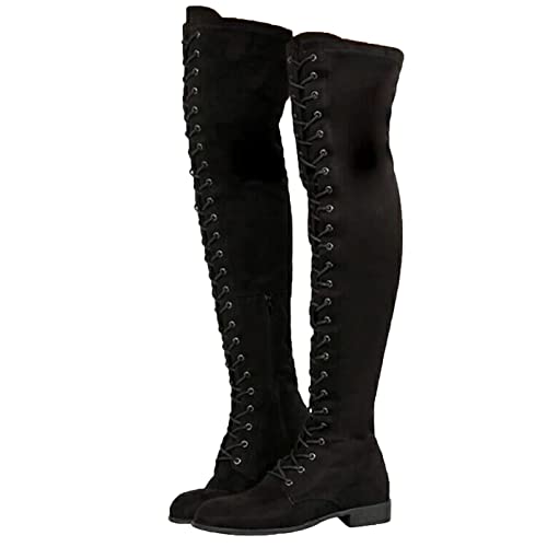 Erocalli Womens Lace up Thigh High Boots Sexy Flat Suede Over the Knee Boots Ladies Long Boot