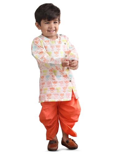 Image of POLKA TOTS Premium Cotton Dhoti Kurta Set for Kids Boys | Traditional Angrakha Style Ethnic Wear for Boys | Kurta Dhoti Set for Kids | Festive & Wedding Clothing Set for Baby