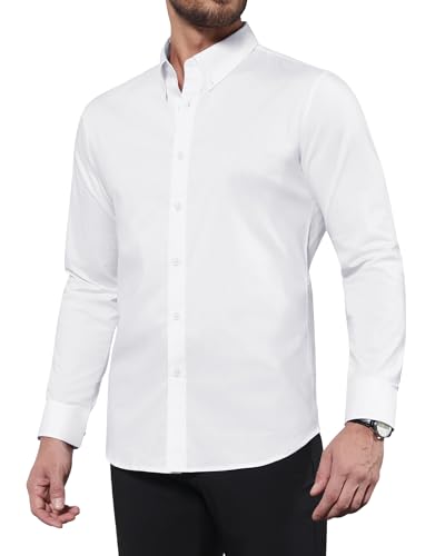 Men's Wrinkle-Free Stretch Dress Shirt - Long Sleeve Button Down For Big & Tall - Office & Casual Wear