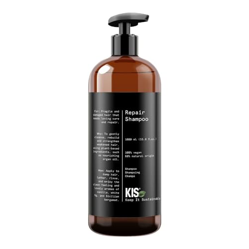 KIS Green Repair – Champú – 1000 ml – Cabello quebradizo & dañado – 100% vegano fórmula – sin sulfatos – con aceite de argán nutritivo