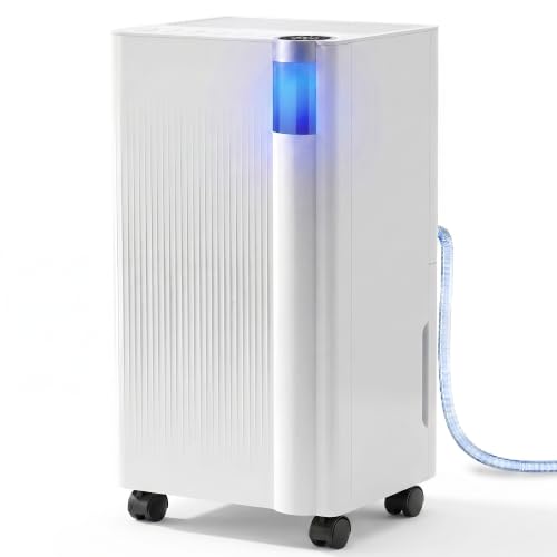 Image of Uthfy 1200 Sq. Ft Dehumidifier for Basement, Max 18 Pint /Day Dehumidifier for Home with Drain Hose, 24H On /Off Timer, 3 Color Ambient Light, Child Lock,Auto Deforest, Quiet for Bedroom,Bathroom,Office