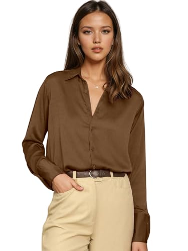 Image of Aahwan Women Satin Regular Fit Black Solid Button Up Drop Shoulder Officewear Casual Formal Long Sleeve Shirt