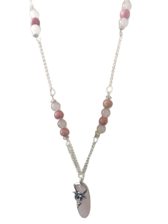 Collier rhodonite et quartz rose anti-ternissement bijou elfique confortable ajusté