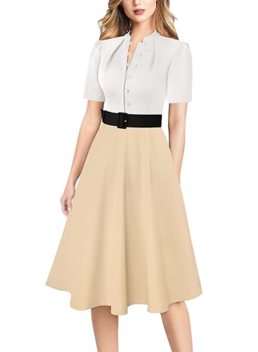 Image of VFSHOW Womens 2024 Business Work Office Pockets Belted Buttons Elegant Fit and Flare A-Line Dress