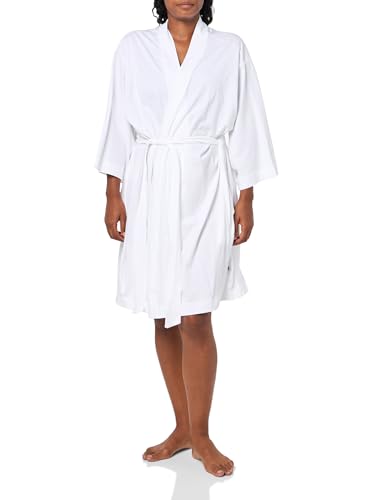 HonestBaby Mid-Length Robe with Pockets 100% Organic Cotton for Unisex Women and Men, White, One Size