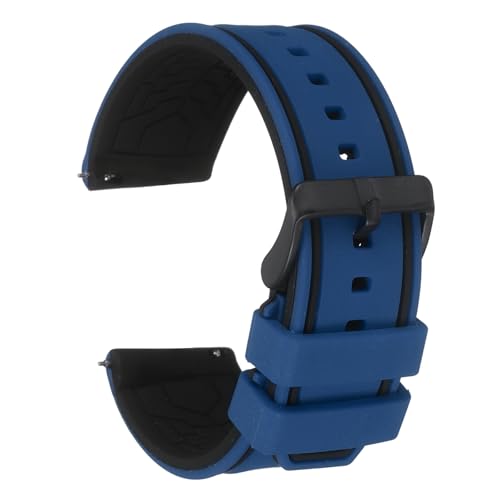 Image of sourcing map Silicone Watch Bands 22mm Width Soft Quick Release Rubber Watch Bands with Matte Black Buckle for Men Women, Dark Blue Black