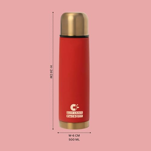 Image of Clay Craft Vacbott Terra Royal Double Walled|18 Hours Hot and 24 Hours|Cold Water Bottle Vacuum Insulated|Thermosteel|Flask Bottle 500 ml|2 Pcs Travel Bottle|BIS Certified|1 Year Limited Warrnaty