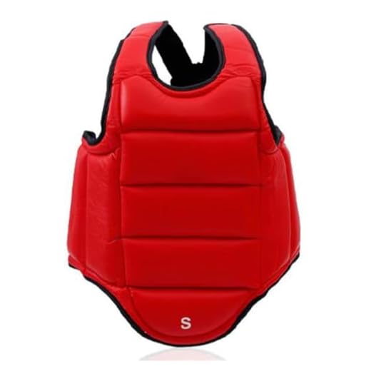Karate Sparring Chest Protector, Taekwondo Sparring Boxing Chest Protector Reversible, Kickboxing MMA Muay Thai Chest Guard Adjustable Shield Martial Arts Upper Belly Protection Pad Vest (M,Red)