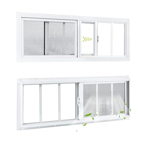 COLORPAPA 2 Pack Shed Windows, 10\"x29\" Sliding Windows, Transom Window with Tempered Glass for Shed, Chicken Coop, Playhouse, Household, Garage, Barns (White)