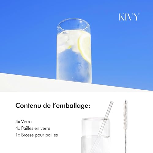 Verres à Eau, Matcha & Cocktail KIVY Set Longdrink avec Paille