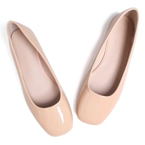 Image of ChaiRong Zhou Women Square Toe Ballets Flats Comfort Slip On Walking Shoes for Driving
