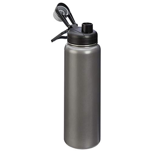 Amazon Basics Large Insulated Stainless Steel Water Bottle, Leakproof Spout Lid, BPA-Free, Vacuum Insulated, Keeps Drinks Cold, Portable, 30.1 ounces, Gray by Amazon Basics - Image 3