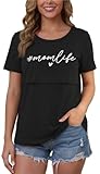 Breastfeeding Shirts for Women Double Layer Maternity Nursing Tops Distressed Acid Washed Nursing Tshirt Black