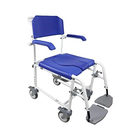 KMINA PRO - Toilettenstuhl für Senioren mit Rollen Höhenverstellbar, Dusch Toilettenstuhl Fahrbar, Duschstuhl mit Rollen für Behinderte, Nachtstuhl für Erwachsene, Toilettenrollstuhl Blau Cover