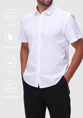 Mens Short Sleeve Dress Shirts Stretch Button Down Wrinkle Free Casual Solid Formal Shirt for Summer Business Wedding3