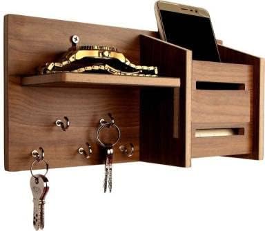 LOBDECOR HANDICRAFTS Multipurpose Brown Key Holder for for Home & Office Decoration | Mobile Holder, Wooden 5 Key Stand for Wall (Pack of 1)