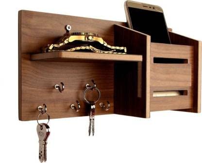 LOBDECOR HANDICRAFTS Multipurpose Brown Key Holder for for Home & Office Decoration | Mobile Holder, Wooden 5 Key Stand for Wall (Pack of 1)