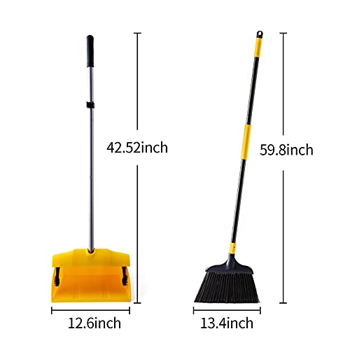Yocada Heavy Duty Broom And Dustpan Set Commercial Outdoor Indoor 2+1 Perfect For Courtyard Garage Lobby Mall Market Floor Home Kitchen Room Office Pet Hair Rubbish #TOP3