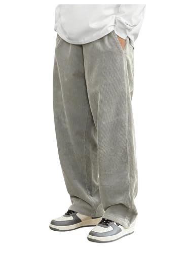 Image of AVANOVA Men's Black Front Tie Loose Fit Corduroy Baggy Long Slacks Chino Pants with Slant Pocket Simple Casual Trousers, Going Out (Code Pant 186)