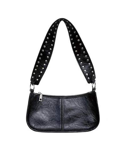 SweatyRocks Women's Studded PU Leather Zipper Shoulder Bag Top Handle Casual Crossbody Bag Y2k Purse