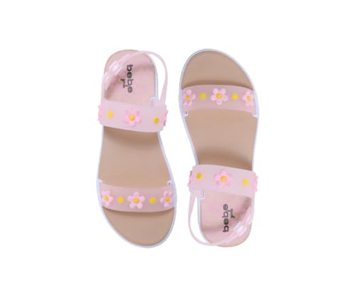 Image of bebe Girl's Flat Sandals - PCU Sandals with Flower, Bow, and Rhinestone Details for Toddler /Little Kid /Big Kid