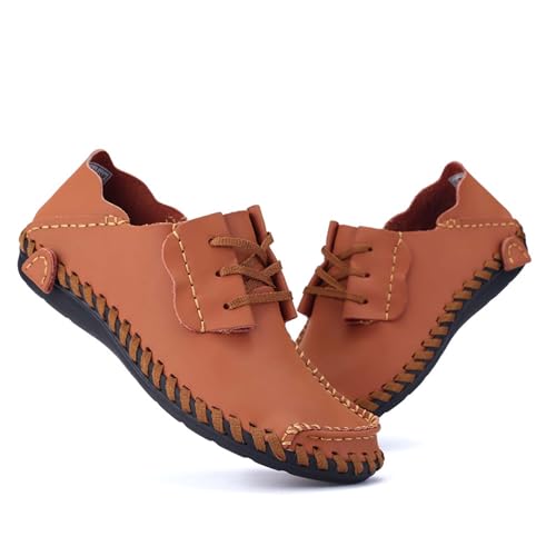 Men's Cowhide Leather Loafers Vintage Lace-up Formal Shoes Fashion Dress Shoes Casual Walking Shoes Non-Slip Soft Bottom Flat Driving Shoes Leather Shoes Size Large, Size 5-163