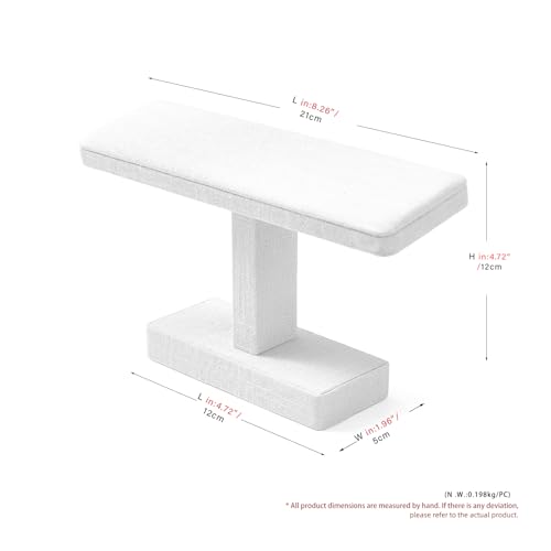 Microfiber T-bar Bracelet Watch Stand Jewelry Bracelet Watch Holder Necklace Bangle Organizer Holder Jewelry Stand,Solid Wood Interior(White)