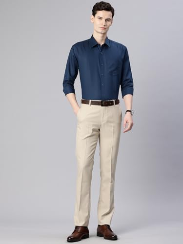 Image of Majestic Man Men's Solid Cotton Blend Textured Wrinkle-Resistant Slim Fit Easy Iron Formal Shirt