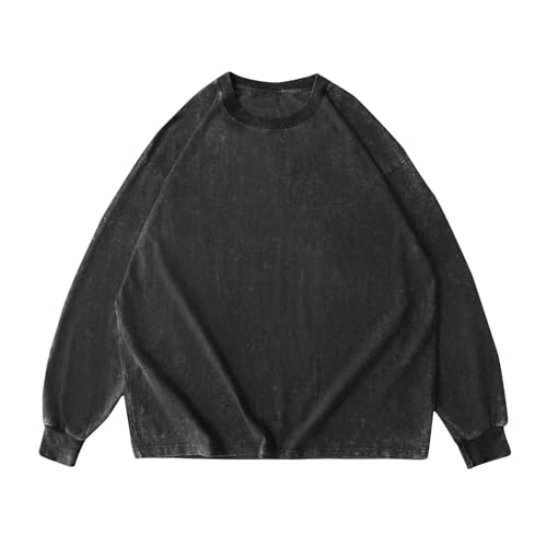 Oversized Fashion Crew Neck Shirts for Men Vintage Acid Wash Long Sleeve Shirt Tops Casual Loose Fit Sweatshirt