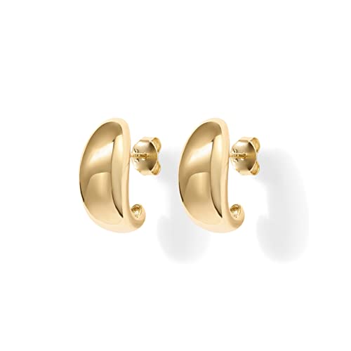 PAVOI 14K Gold Plated Sterling Silver Post Huggie Earrings | Gold Dome Huggie Hoop Earrings for Women3