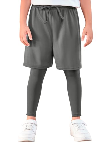 Haloumoning Calça legging esportiva para meninos com shorts infantil 2 em 1 para corrida e treino de