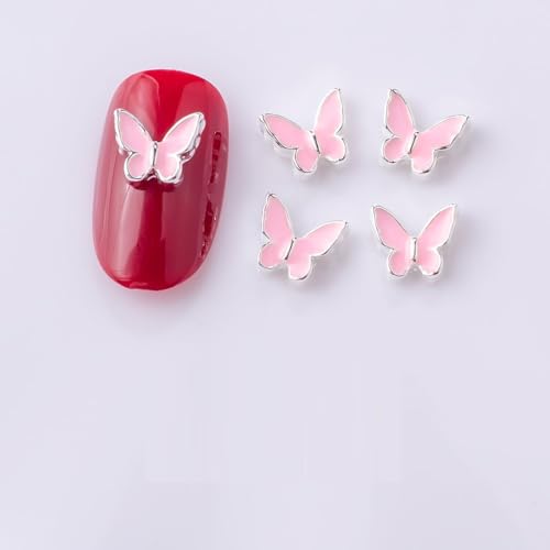 qbodp 20 Pcs Butterfly Nail Decoration Fashion Nail Decoration Silver Edge Butterfly Decoration for Nail, Nail Supplies Nail Art Decoration Accessories,Pink,7.5mm×6.5mm