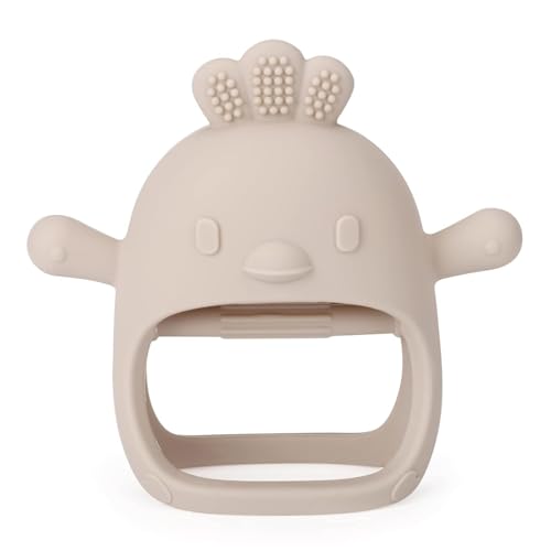Image of PandaEar Silicone Baby Teething Toys| Baby Hand Teether Mitten for Sucking Needs| Chew Toys Hand Pacifier for Soothing Teething Pain Relief (Rattle Penguin Beige)