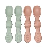 Silicone Baby Spoons for Baby Led Weaning 4-Pack, First Stage Baby Feeding Spoon Set Gum Friendly BPA Lead Phthalate and Plastic Free, Great Gift Set (Rose Quartz/Lite Green)