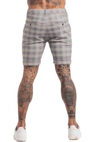 Image of GINGTTO Mens Slim Fit Shorts Plaid Chino Short Tapered Leg Skinny Stretch