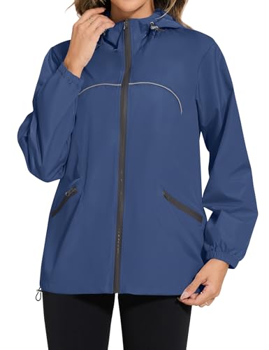 Avoogue Waterproof Jacket with Hood Packable Raincoats for Women Reflective Jacket Windbreaker