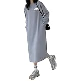 [link bleu] リンクブルー ワンピース ロング ロゴ あったか 裏 起毛 オーバー マキシ マタニティ ルームウェア ゆったり レディース (XL, グレー)