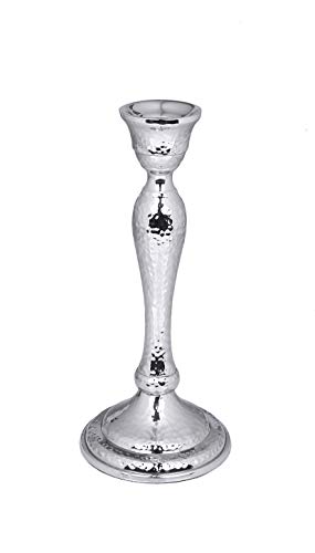 Classic Touch Decorium Nickel Candlestick with Hammered Design (10.75