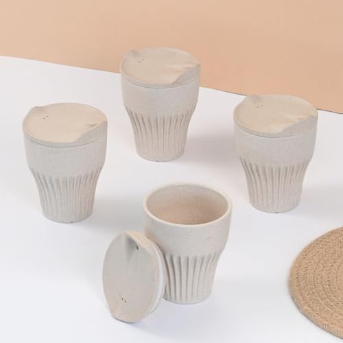 Image of Eha Earth Friendly Rafter Coffee Mug with Lid | Tea Cup Set | 300 ml | Made with Rice Husk | Microwave Safe Mugs for Gifting | 4 Unit | Sand Castle
