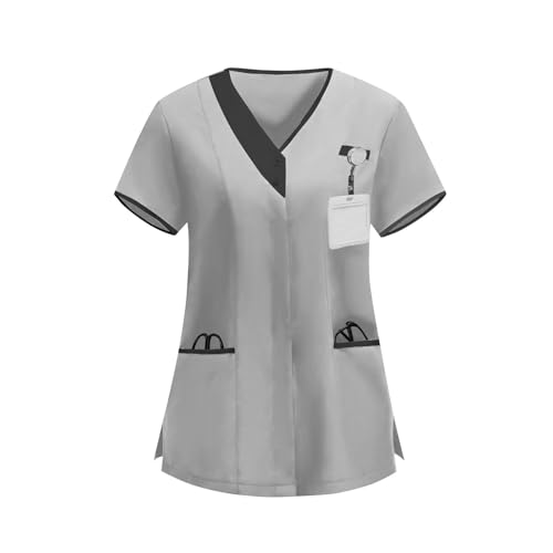 Image of 2026 Scrub for Cleaning Jobs Uniform, Multi Pockets Scrubs for Women Sets, V-Neck Top & Straight Leg Pants Scrubs Set