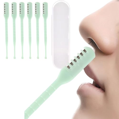 FREHOMEE Manual Nose Hair Trimmer for Man & Woman,Trimmer for Nose,Ear,Moustache Hair,Waterproof,Stainless Steel with Brush,Nasal Clippers (Green, 6 Pcs)
