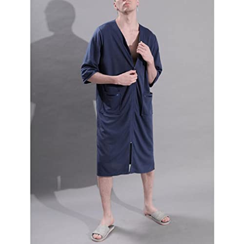 Men's Sleepshirt V Neck Nightshirt Comfy Soft Zipper Sleep Shirts Loose Nightshirts with Pockets2
