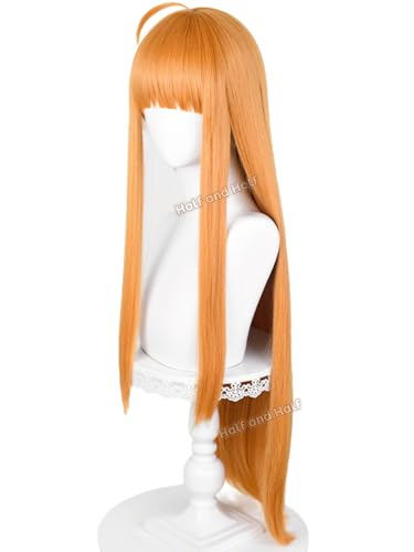 Image of Long Straight Orange Anime Cosplay Wig with Bangs 33.5'' Ginger Wig | Deep Orange Synthetic Hair Wigs for Women Costumes Party Halloween