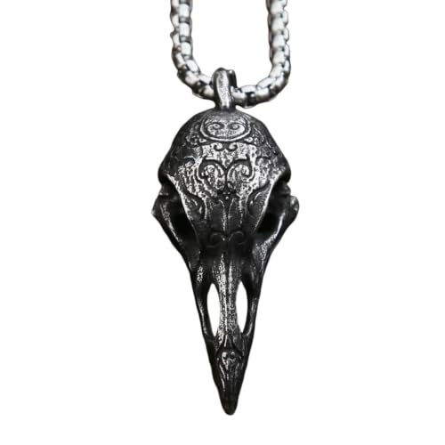 Collier crâne de corbeau viking pour homme avec pendentif amulette vintage