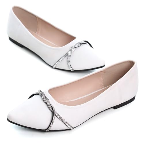 Image of TN TANGNEST Womens Casual Flats Chain Ballet Flats | Fashion Pointed Toe Rhinestone Flats, Comfort Slip On Dress Shoes for Business Work Office Wedding Party