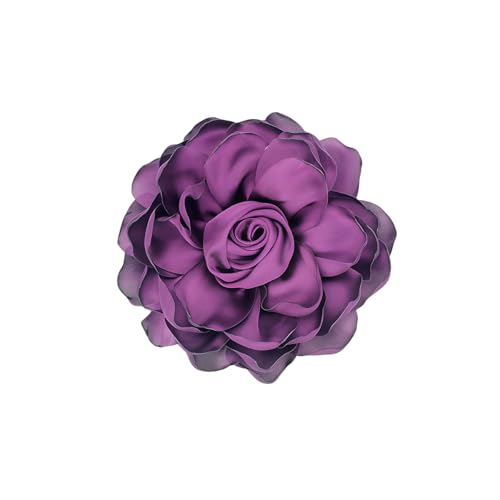 Image of Extra Large Satin Fabric Flower Brooch for Women Elegant Rose Camellia Floral Brooch Pin Handmade Big Satin Fabric Flower Statement Brooch Pin Vintage Clothing Hat Bag Accessories Christmas Wedding Bridal Birthday Jewelry