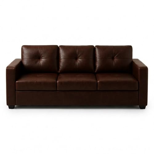 Image of FURNY Hermon 5 Seater Premium Leatherette 3+1+1 Sofa Set (Brown) Premium Finish | Durable Comfort | Ideal for Living Room